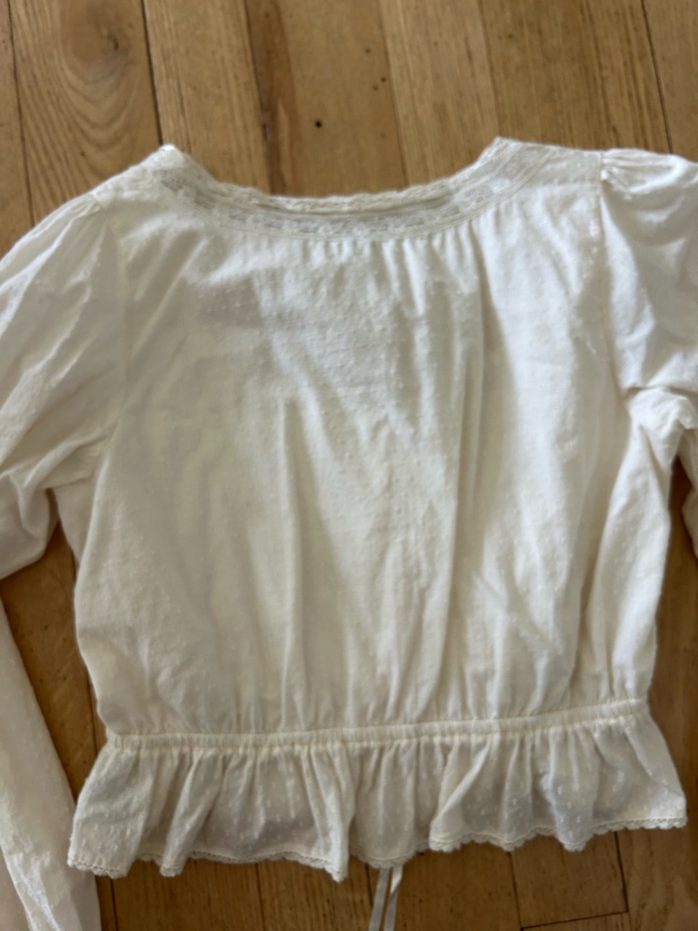 American Eagle Ivory Ruffle Peplum Pintuck Button-Front Blouse - Picture 3 of 4